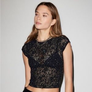 Out From Under Sheer Lace Diamanté Seamless Tee